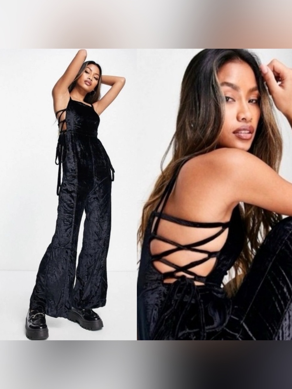 Free People 90’s Forever Black Velvet Jumpsuit